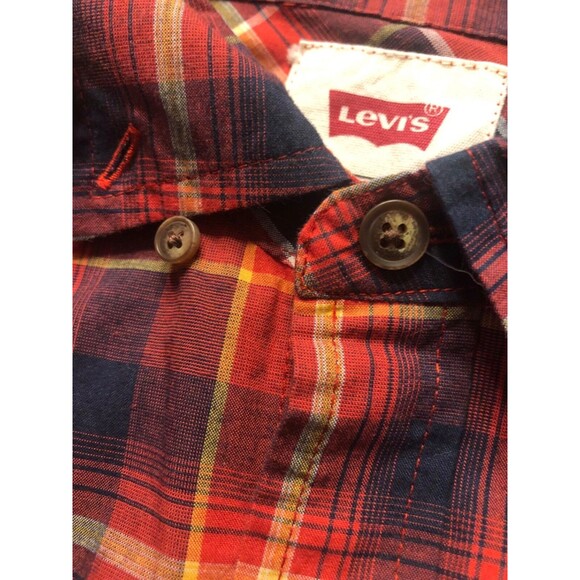 Mens Western Shirt M Red Black‎ Plaid Levi's Button up Long Sleeve Cowboy Ranch - Picture 3 of 9